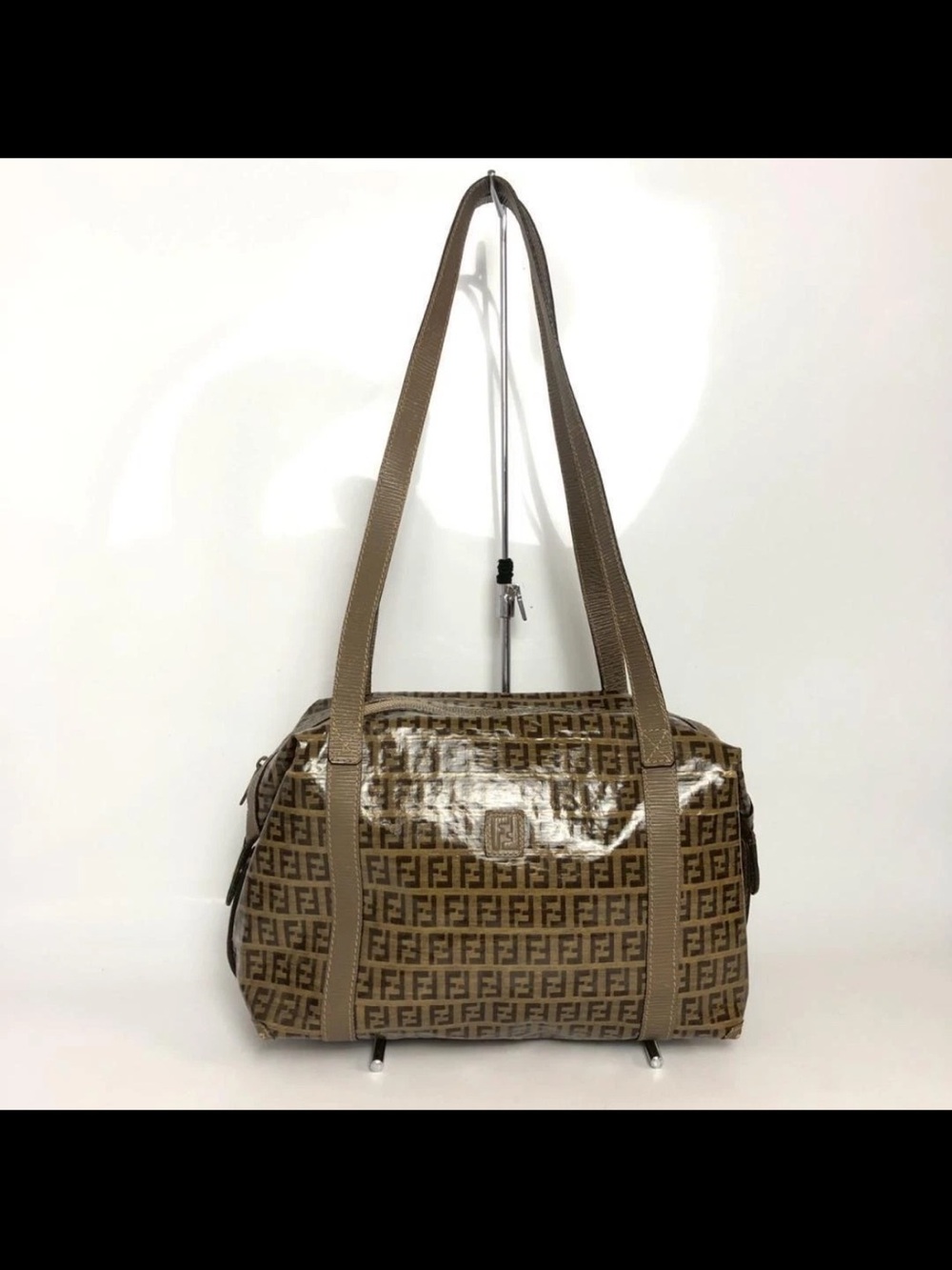 Fendi Brown Tan Monogram Coated Canvas Shoulder Bag